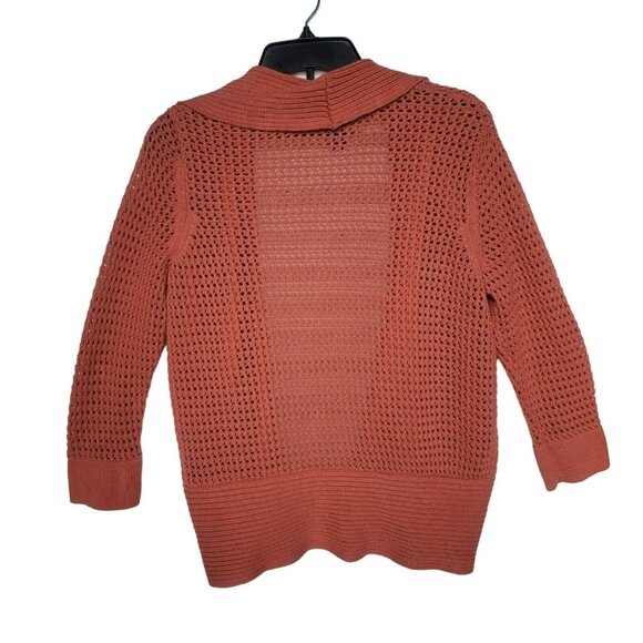 ⭐Womens Sweater Cardigan mesh knit Grace Elements Orange chunky 3/4 sleeve Sz M - Picture 2 of 4